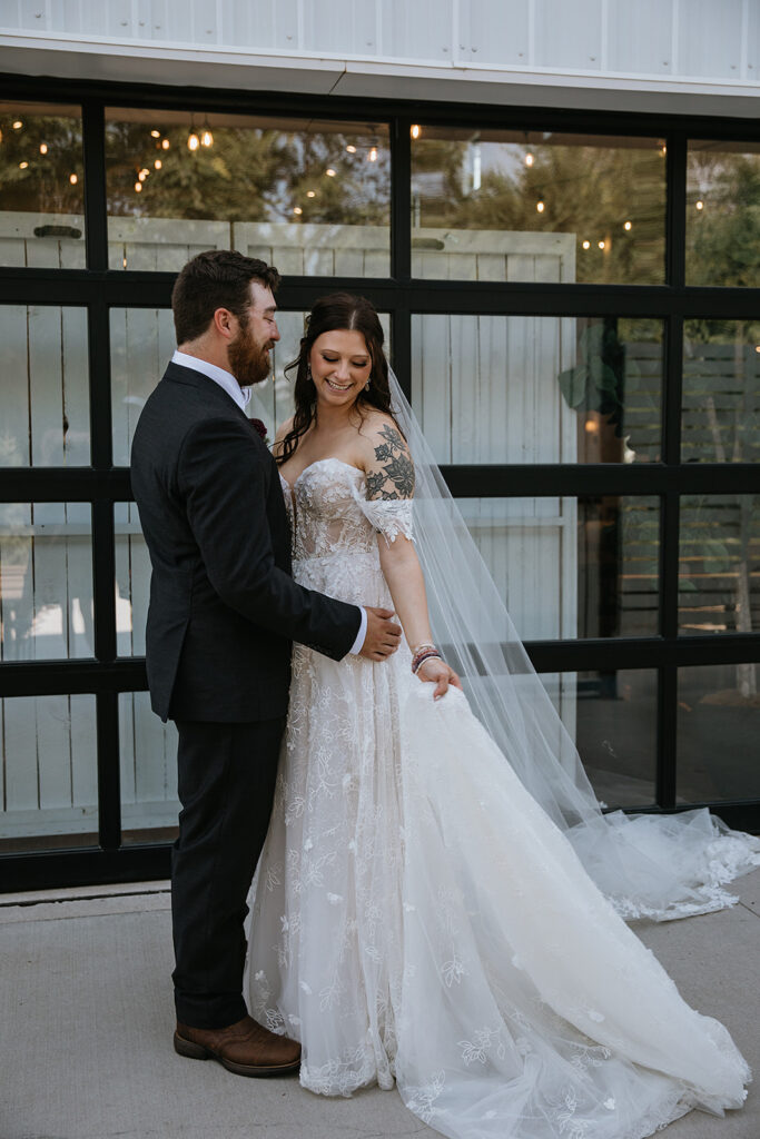 Cute picture of the bride and groom before their ceremony