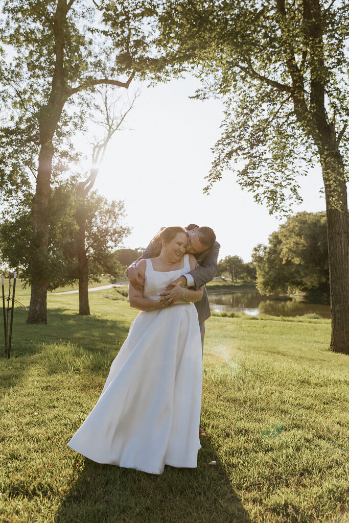 golden hour bride and groom portraits 