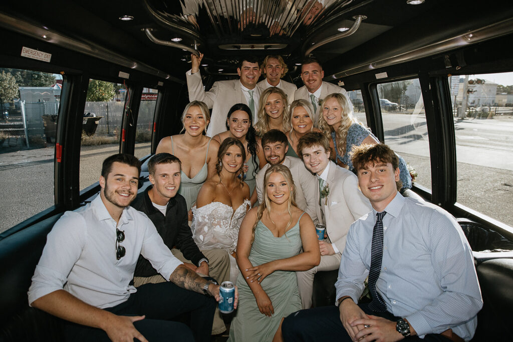 cute picture of the bride and groom with their friends 