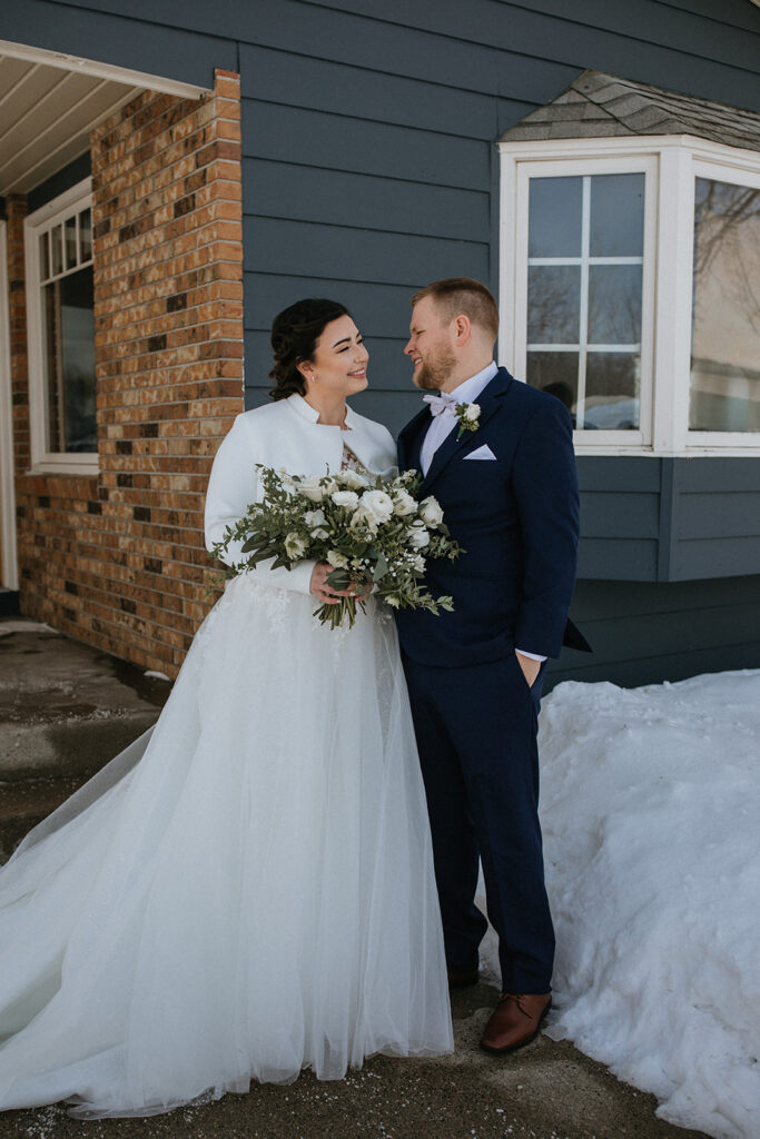 bride and groom at their dream winter wedding