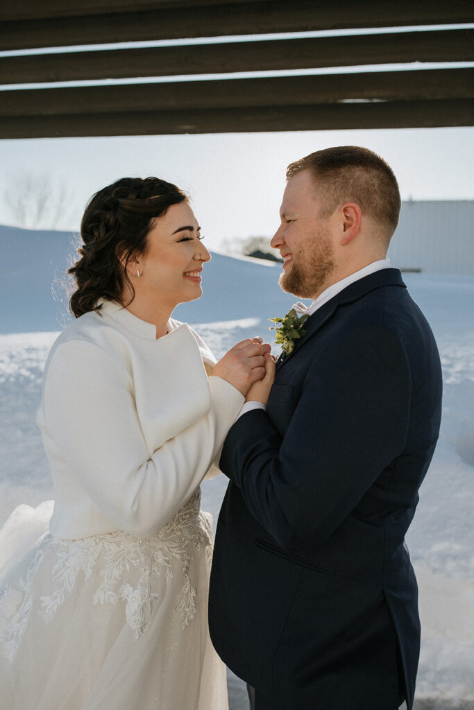 happy couple at their winter wedding