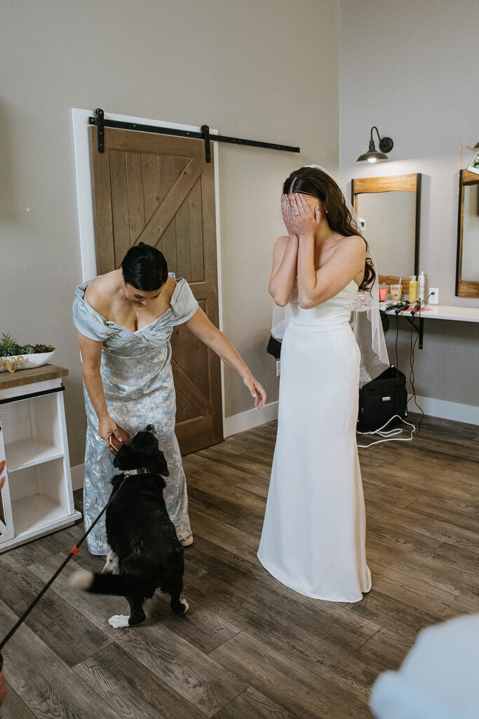 Bride emotional before heading to her wedding ceremony