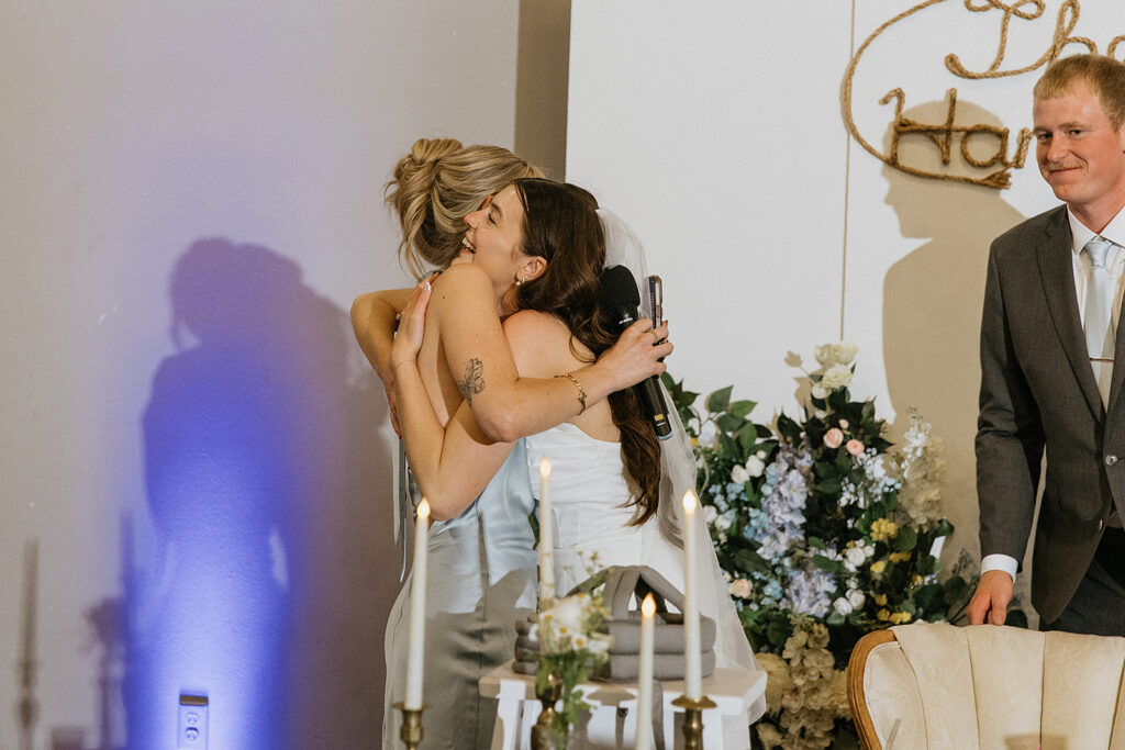Emotional wedding reception, speeches