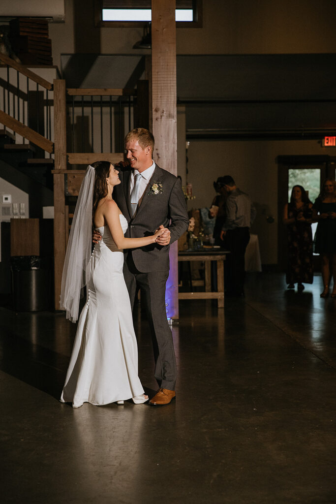 Newlyweds dancing at their wedding reception party