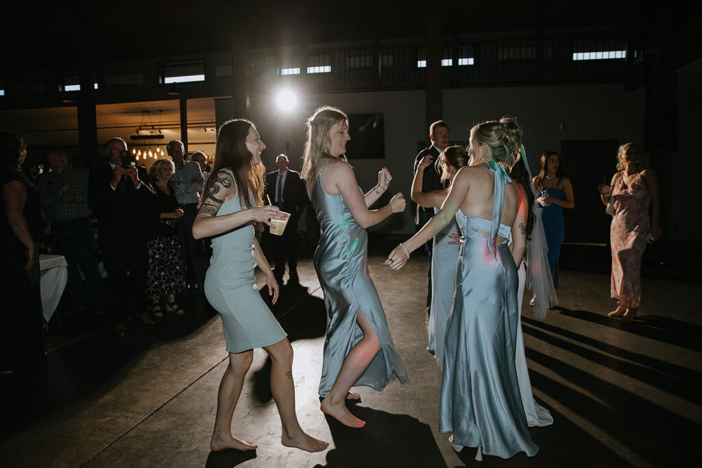 Bridesmaids dancing at the reception party