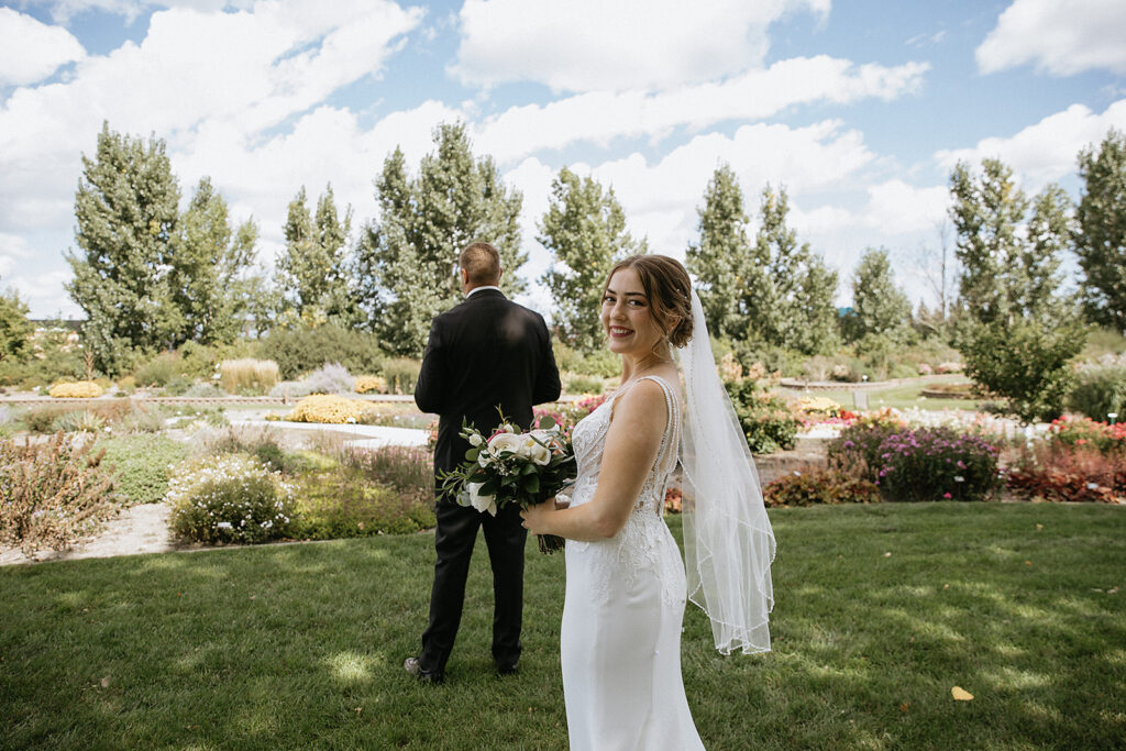 bride and groom at their first look