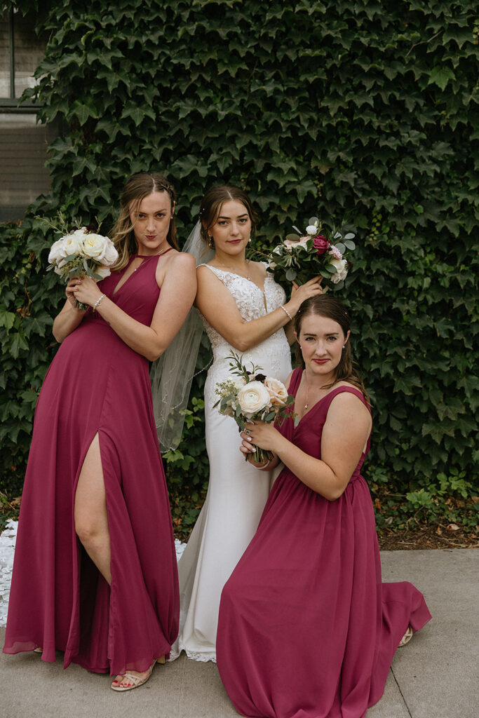 fun picture of the bride and her bridesmaids