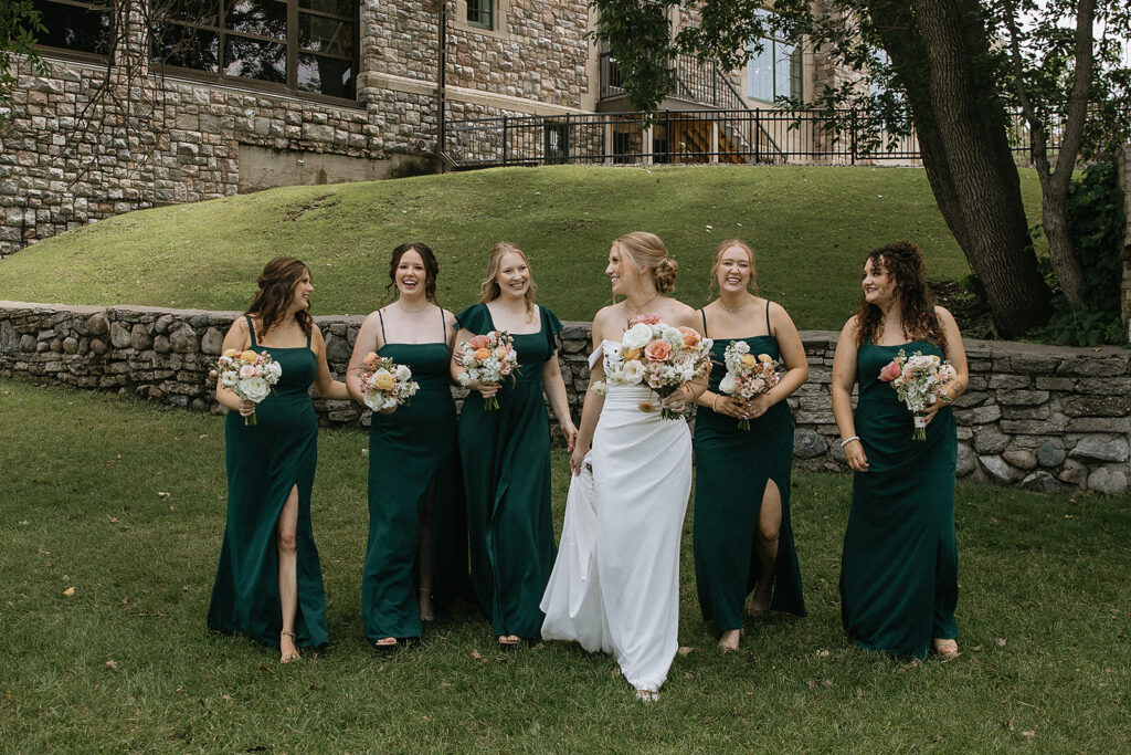bride and her bridesmaids before heading to the ceremony