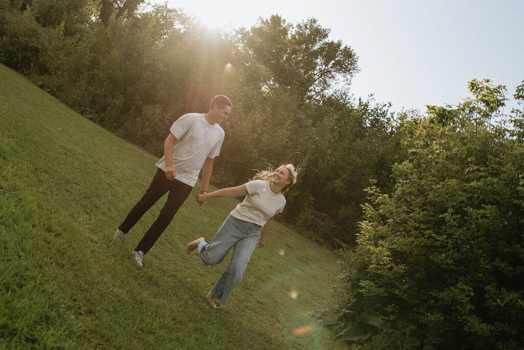 Dreamy Golden Hour Engagement in Fargo at Lions Conservancy Park