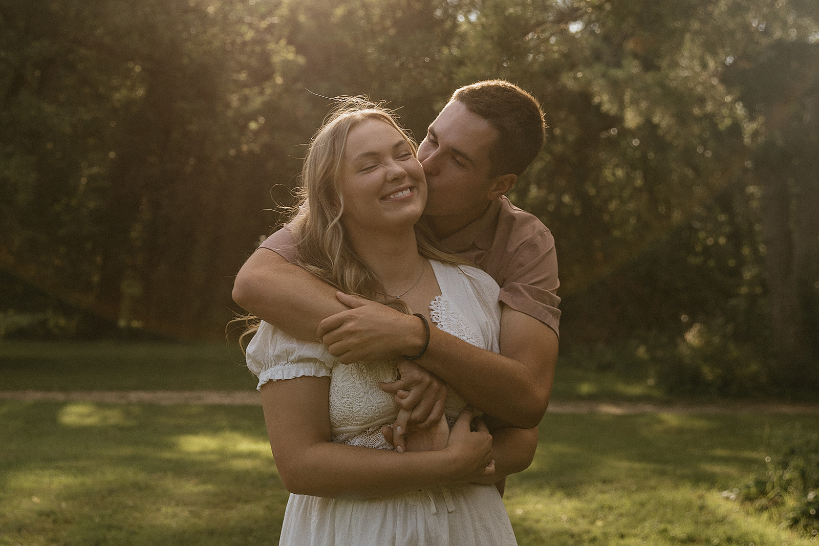 Couple dancing during their engagement photos