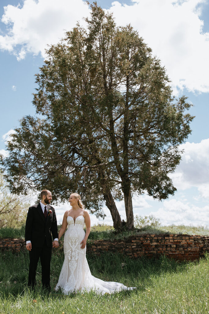 golden hour portrait of the bride and groom