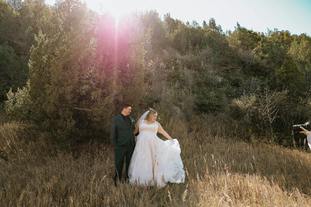 golden hour bride and groom portraits