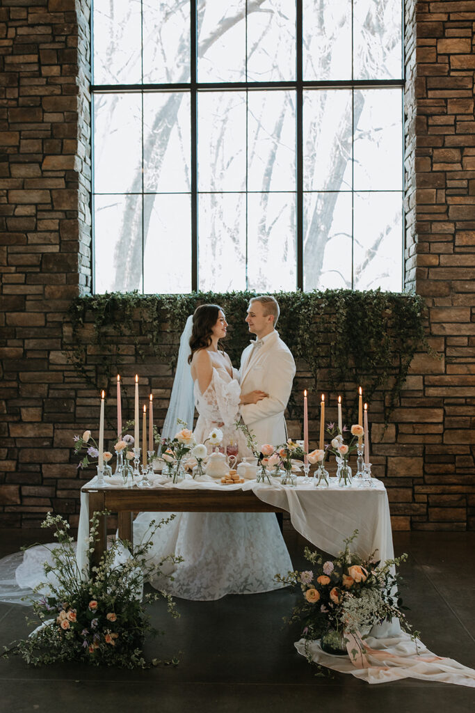 picture of the newlyweds smiling at each other