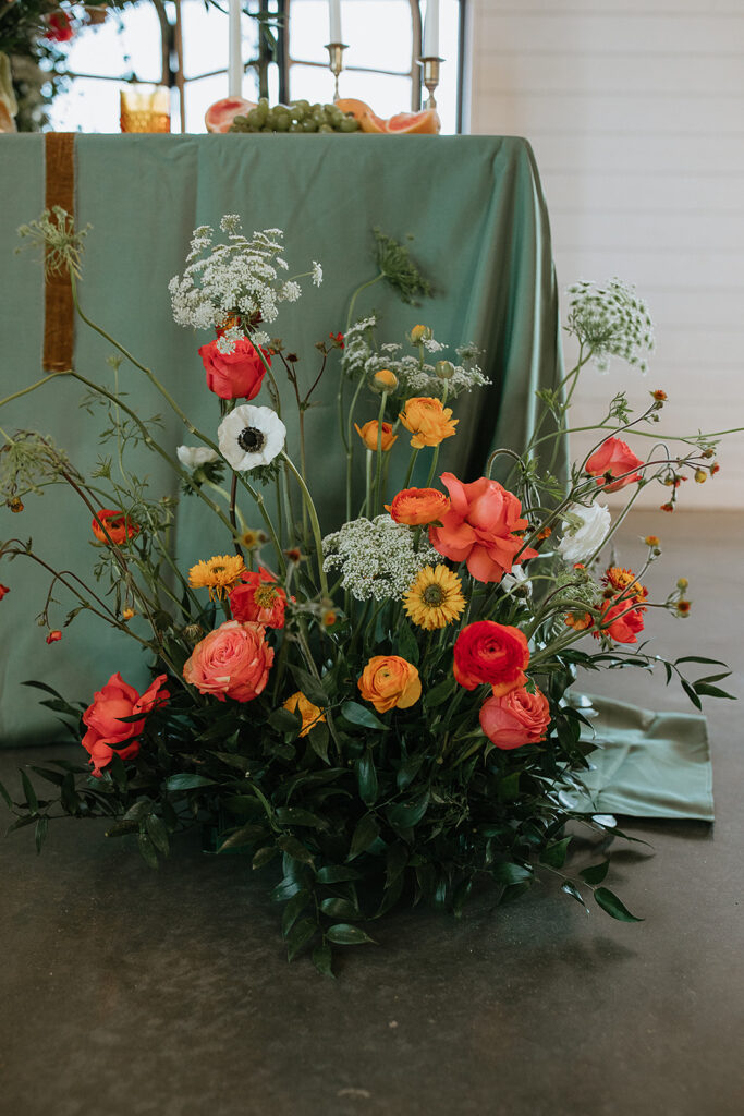 vibrant florals at the wedding reception