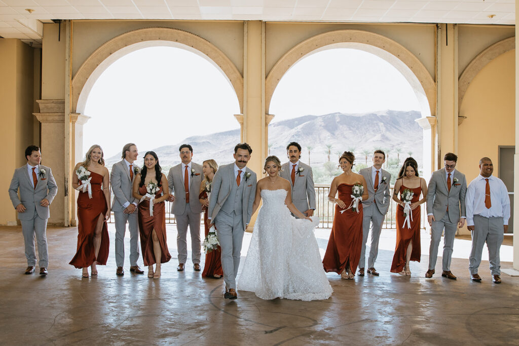 cute picture of the newlyweds with their bridal party