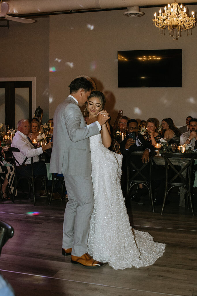 bride and groom at their fun wedding reception