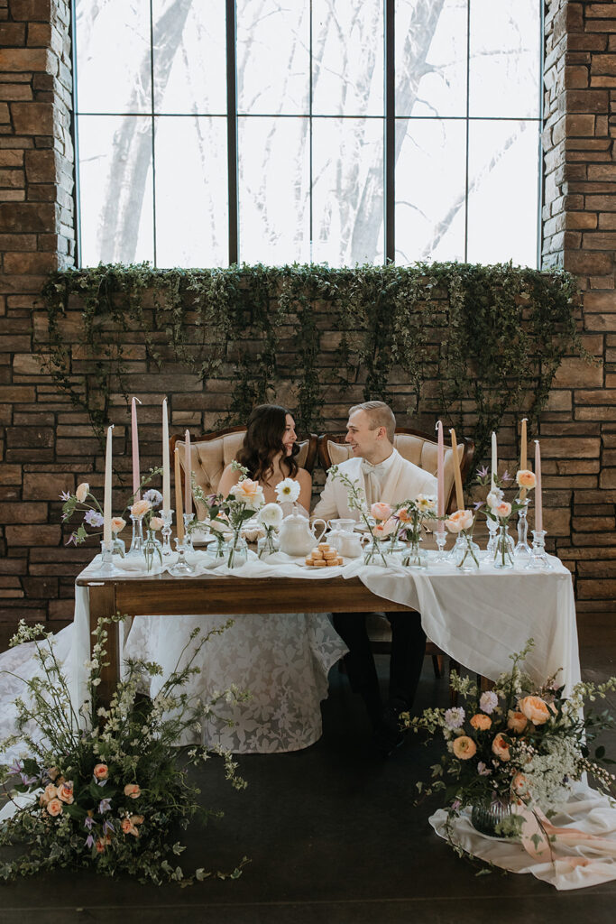 stunning picture of the newlyweds at their dream wedding reception