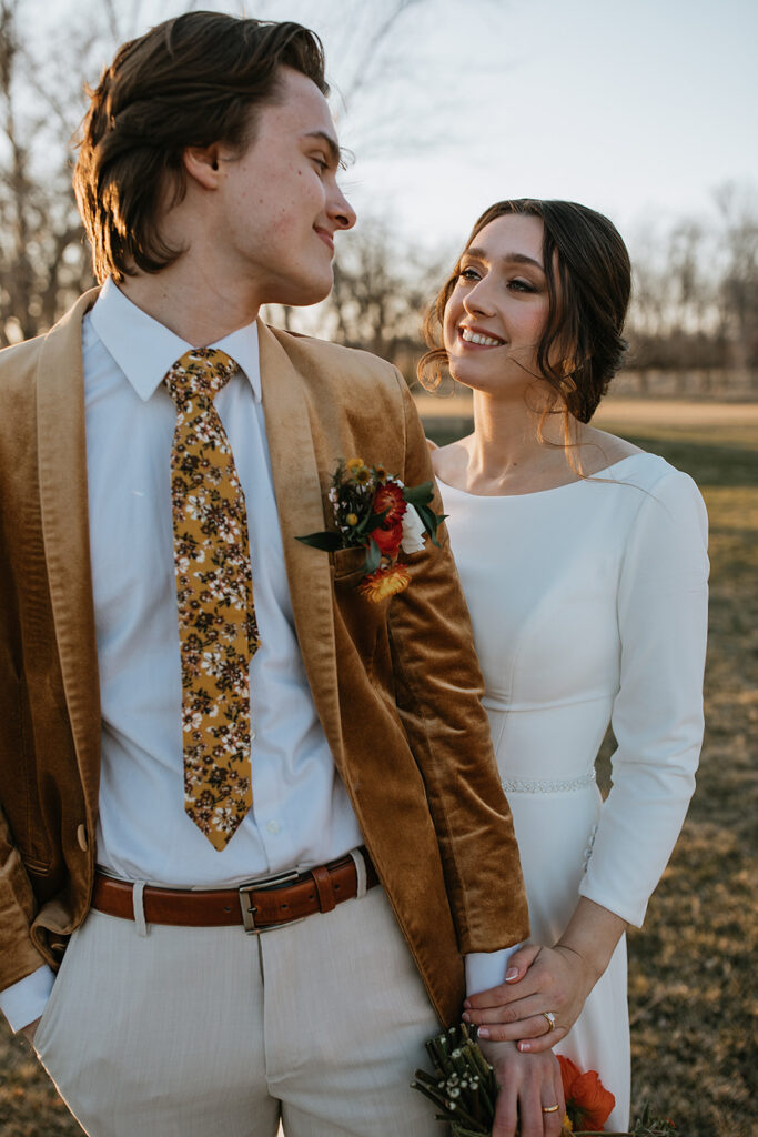 golden hour bridal portraits in North Dakota